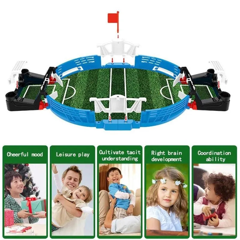 Multifunctional children's educational toy football field set with ABS plastic construction, two footballs, and handle controls