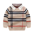 Boys plaid jacquard sweater in soft cotton fabric with long sleeves and pullover design