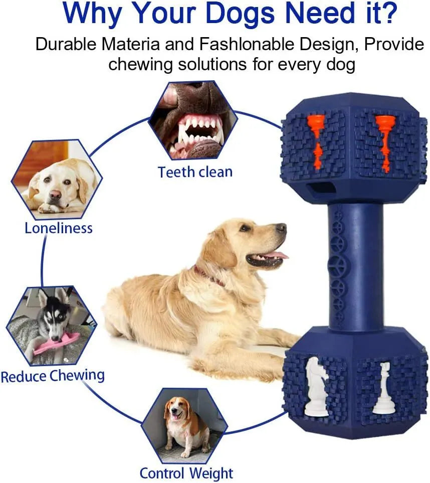 Black rubber hollow dumbbell dog chew toy for aggressive chewers with 3D particle texture