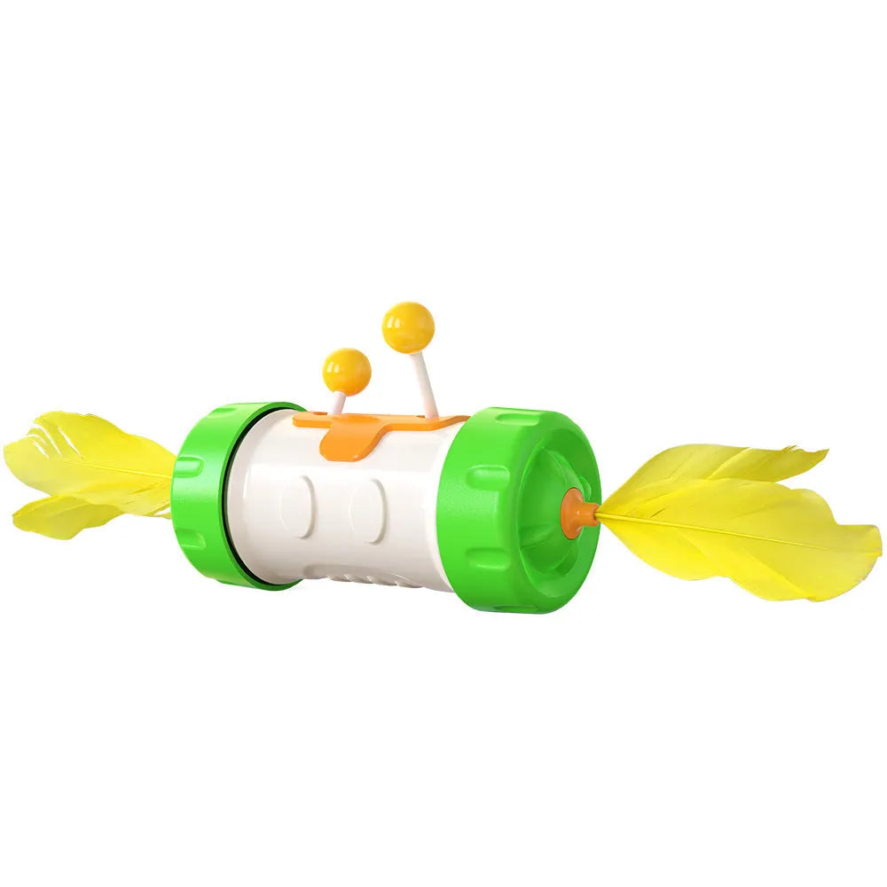 Interactive cat toy with feather ball on stick and separate balance tumbler in multiple colour options