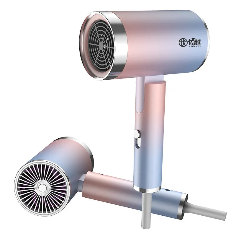 Foldable negative ion hair dryer in emerald green with folding handle design