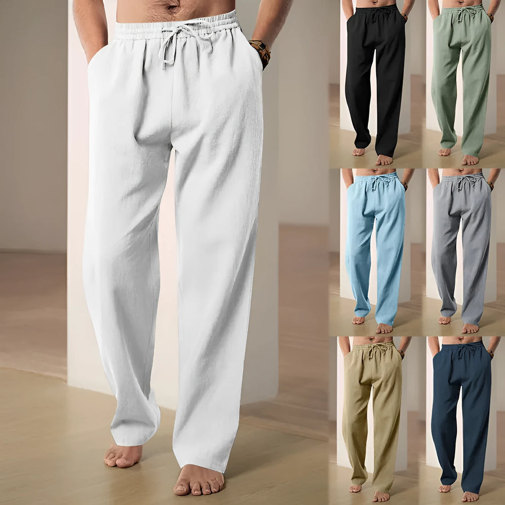 Men's breathable high-waist loose track sweatpants in solid colour polyester fabric