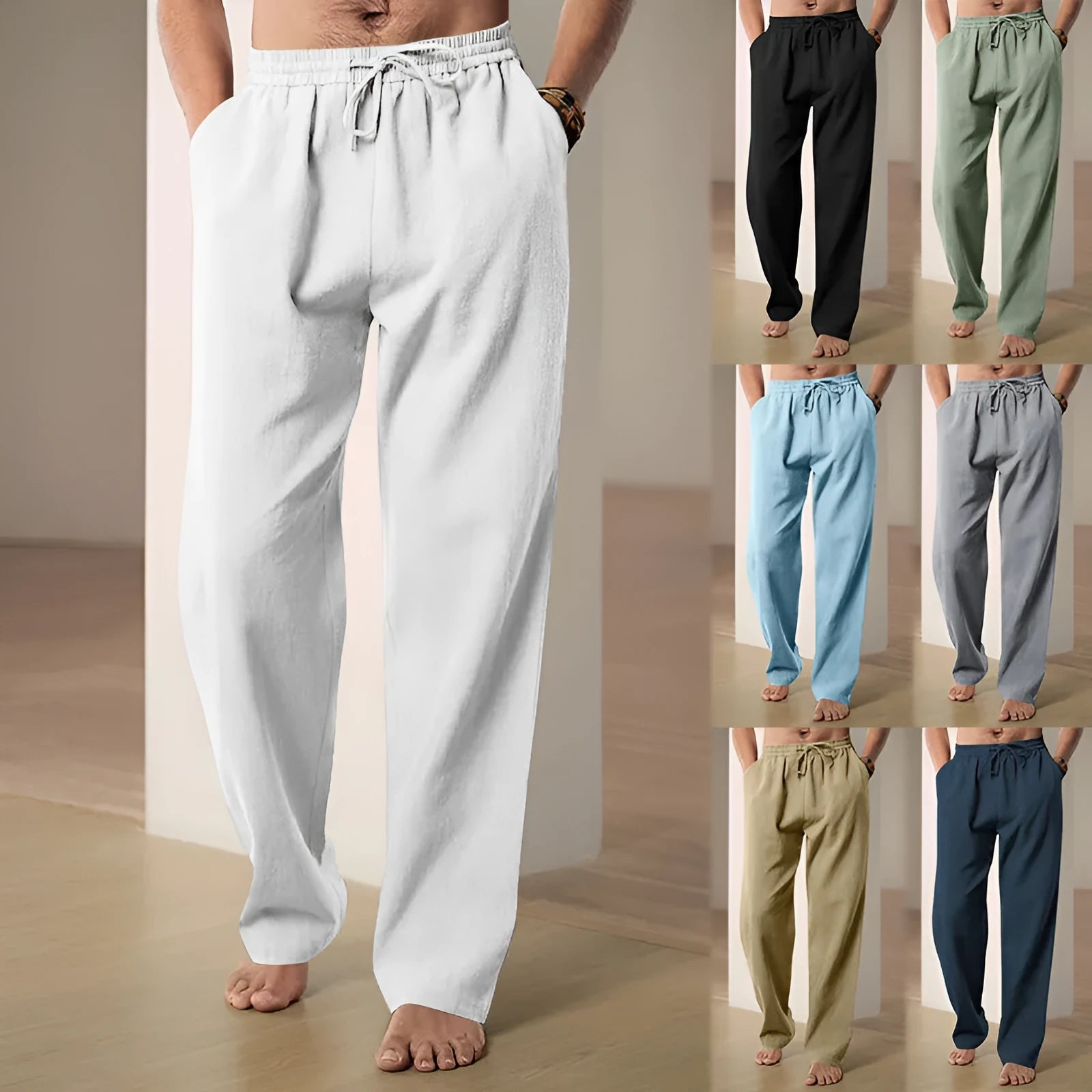 Men's breathable high-waist loose track sweatpants in solid colour polyester fabric