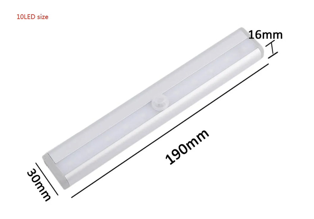 USB rechargeable magnetic LED closet light with motion sensor on a metal surface.
