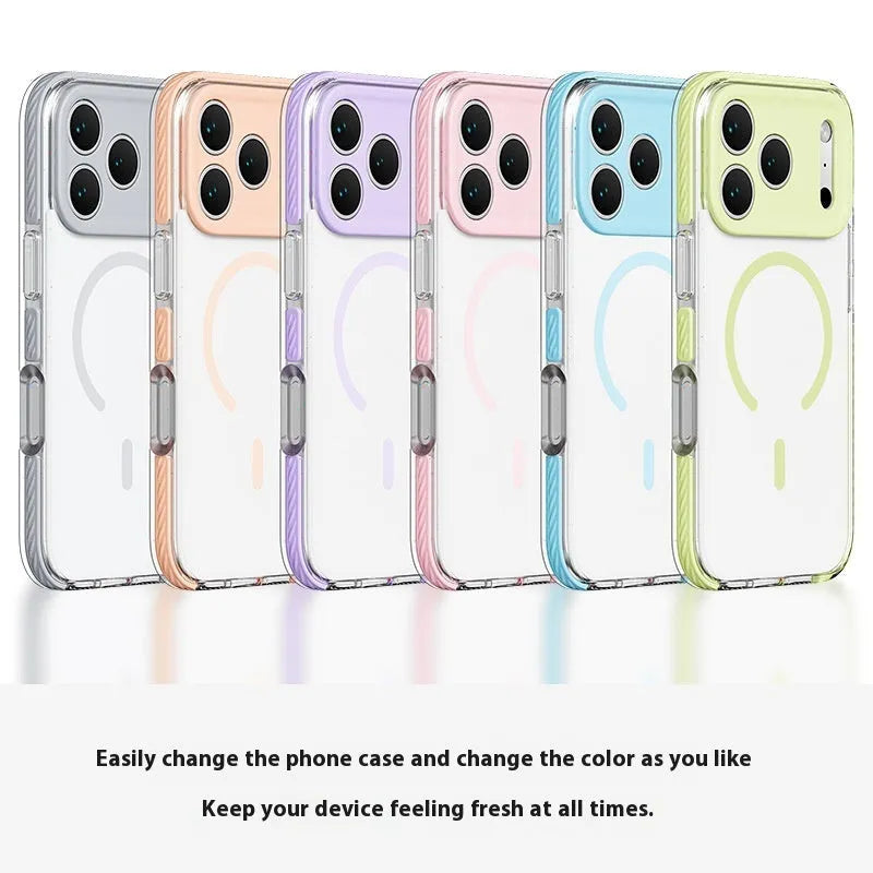 Transparent three-in-one magnetic iPhone case showing drop-resistant protection in Candy Green colour