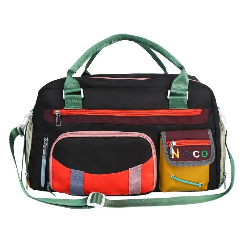 Large black sports shoulder messenger bag with Oxford cloth construction and 36-55L capacity