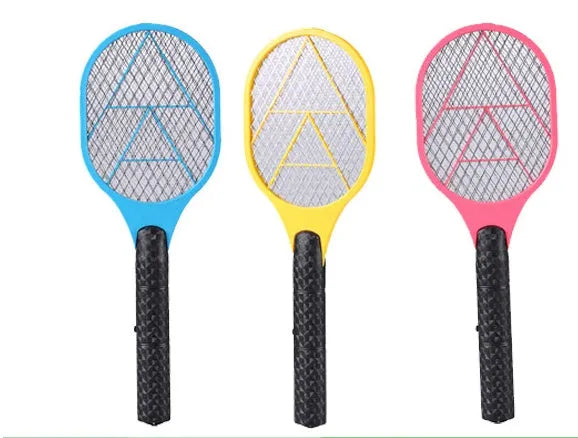 Blue battery-powered electric mosquito swatter measuring 16.5x45cm with insect zapper mesh