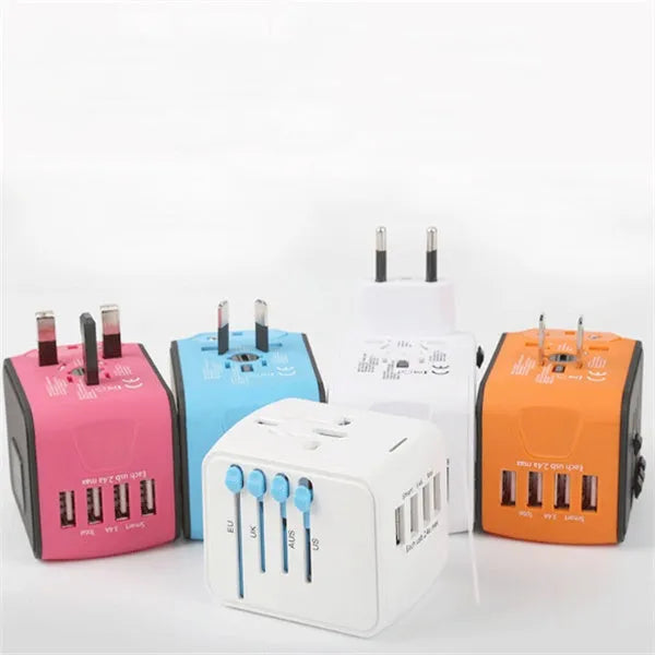 Universal travel adapter multi-function socket with USB Type C, black colour, 66x53x52mm, for 160 plus countries