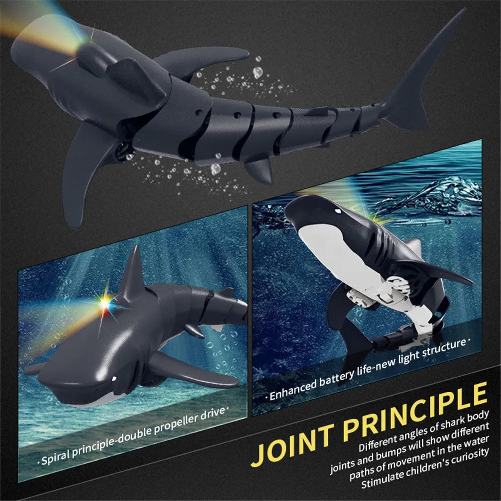 Remote control shark boat water toy with handle remote and plastic body for children
