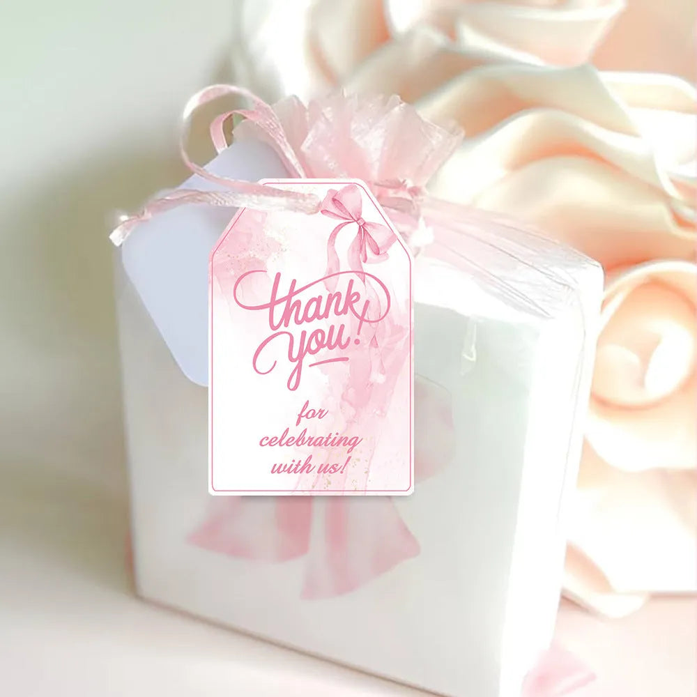 Set of 60 birthday gift tags with bowknot designs and natural hemp rope in three style variations