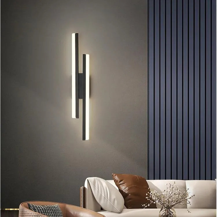 Scandinavian minimalist black or gold LED wall light with acrylic shade in 50cm or 65cm lengths.