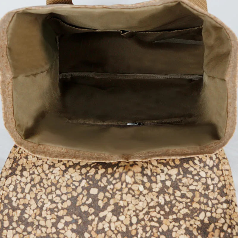 Coffee grounds cork casual backpack with solid colour and splicing details, ultra-light design for leisure travel