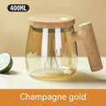 Clear borosilicate glass self-stirring coffee mug with button on base, 400ml capacity