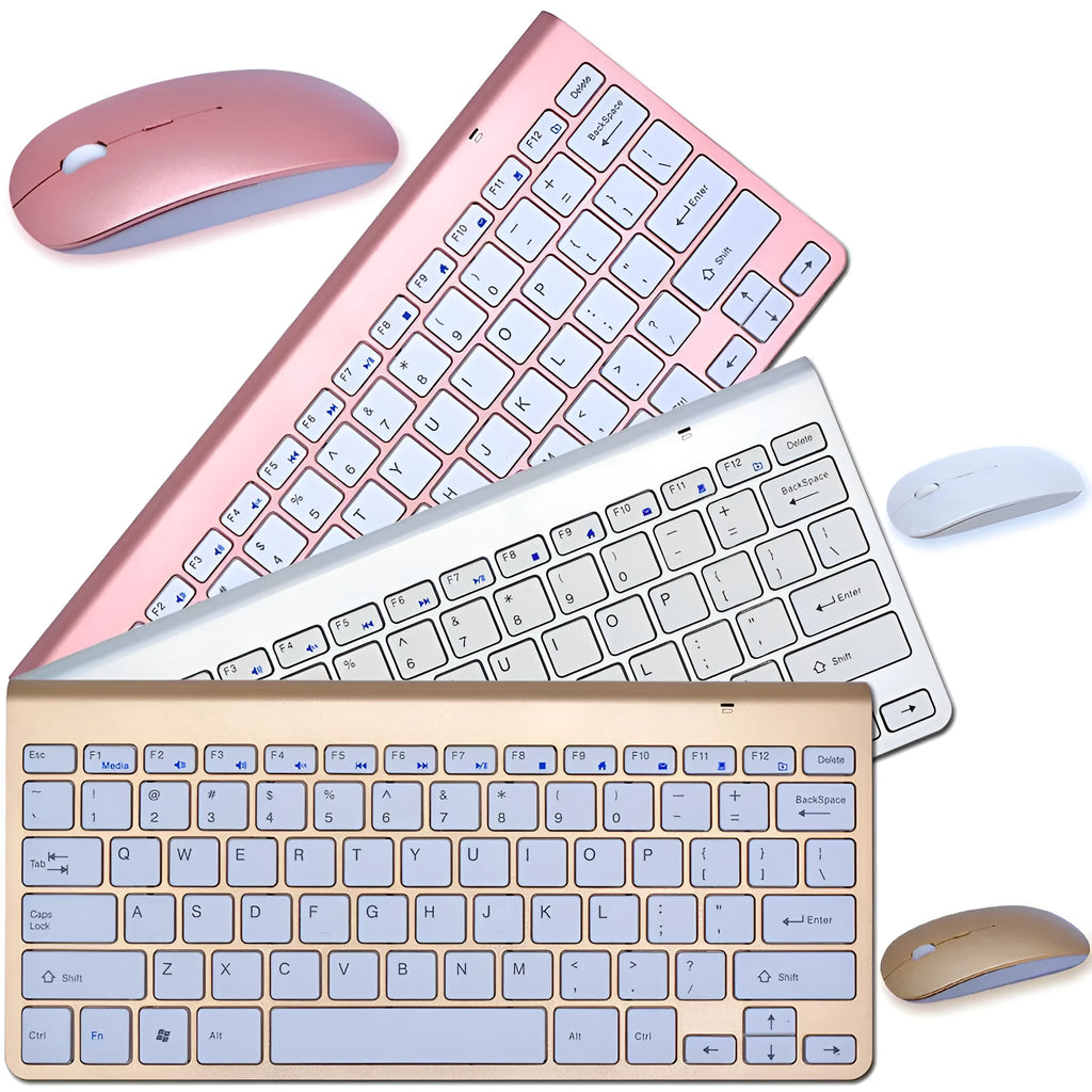 2.4G wireless keyboard and mouse combo set in gold with slim design for laptop, Mac, PC, smart TV, PS4