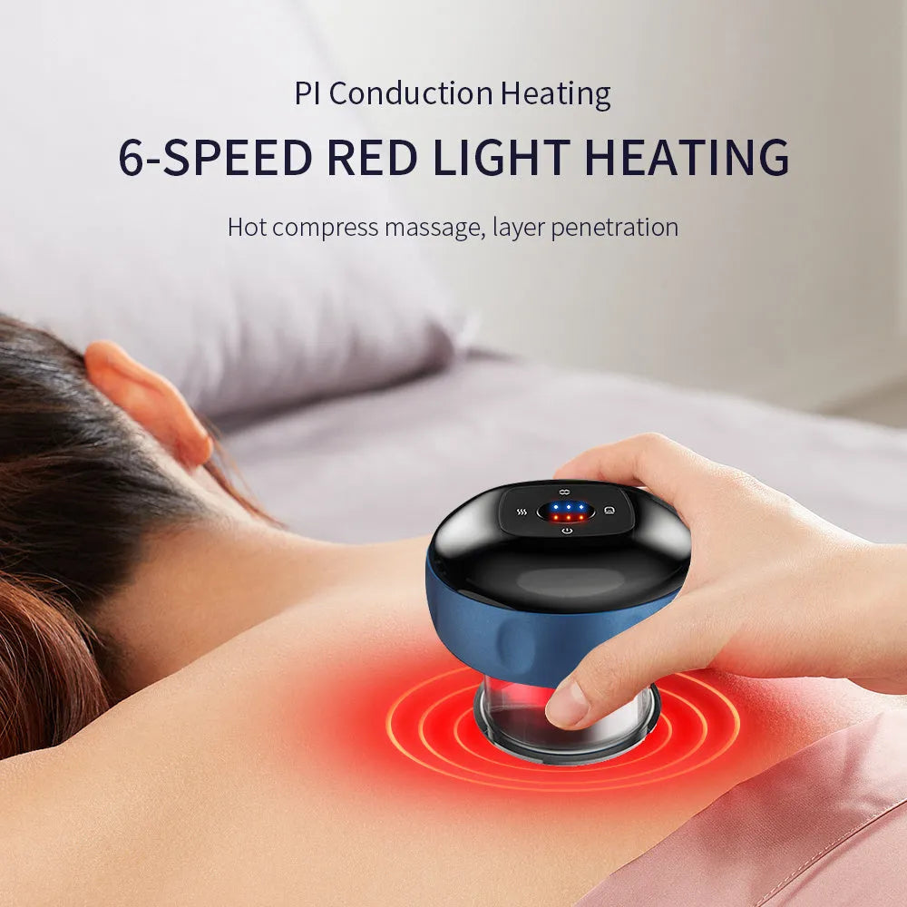 Blue electric vacuum cupping guasha massager with LED display and control buttons