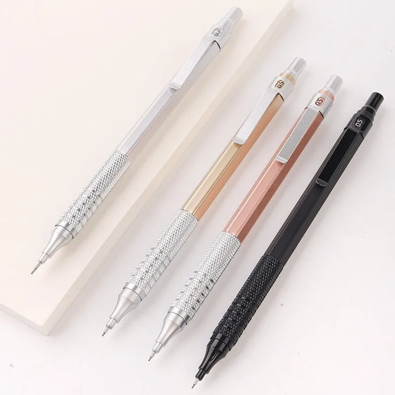 Low centre of gravity metal propelling pencil in black with metal barrel and visible tip