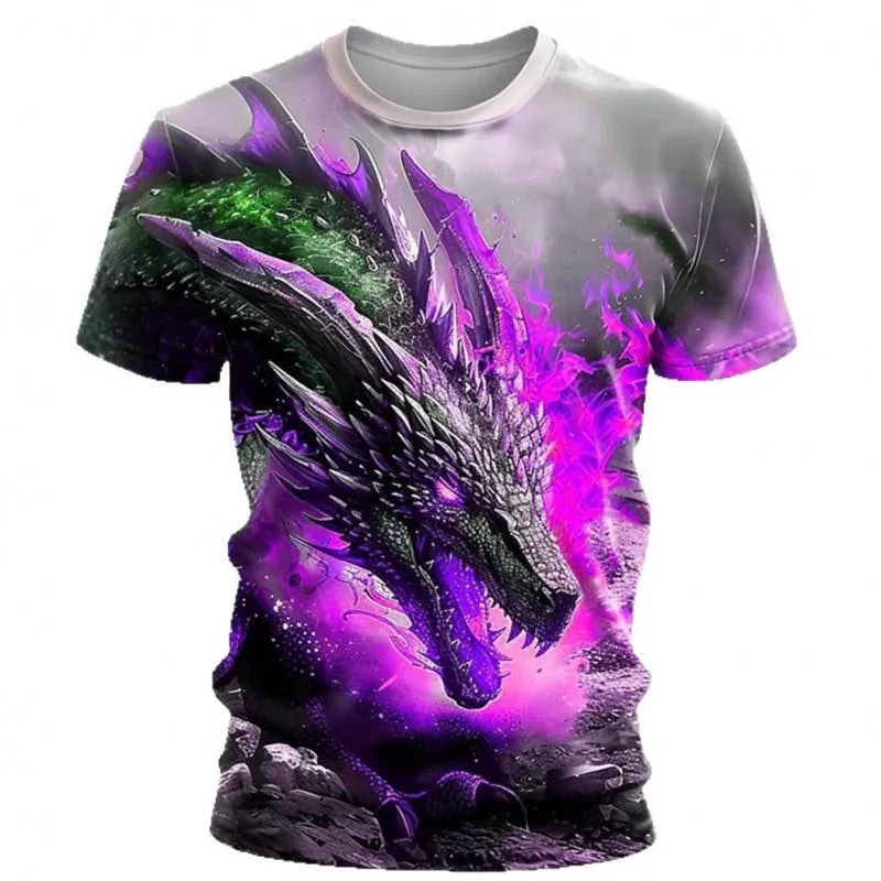 Men's short-sleeved black T-shirt featuring a large, detailed 3D wind dragon print on the front.