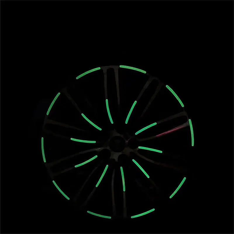 20-piece set of 7-color laser reflective wheel stickers on a car wheel, each 90x7mm