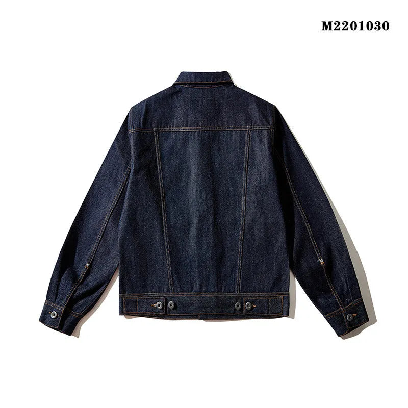 Men's Japanese retro loose jacket in raw pulp colour with red edge detailing and patch pockets