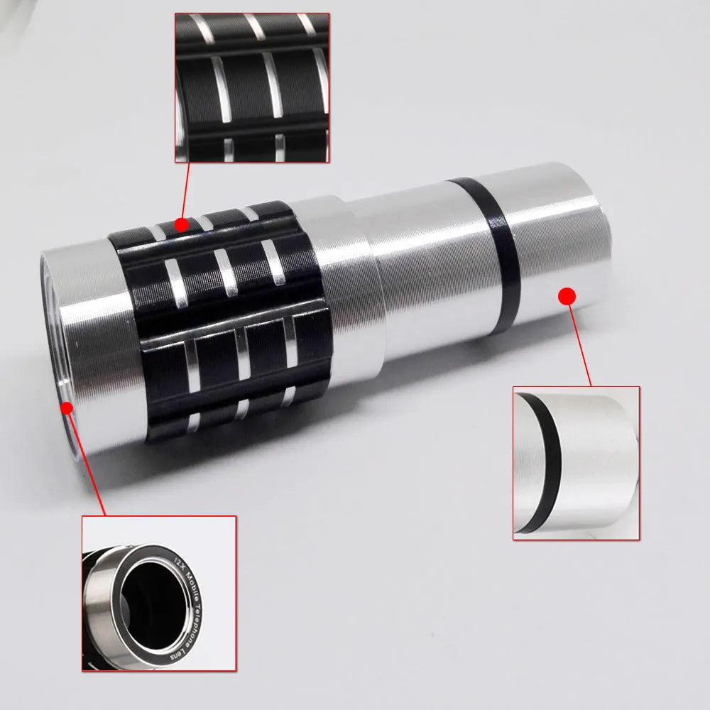 12x telescopic zoom lens with universal clip for smartphone cameras