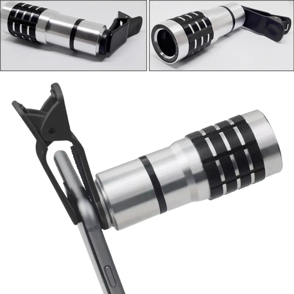 12x telescopic zoom lens with universal clip for smartphone cameras