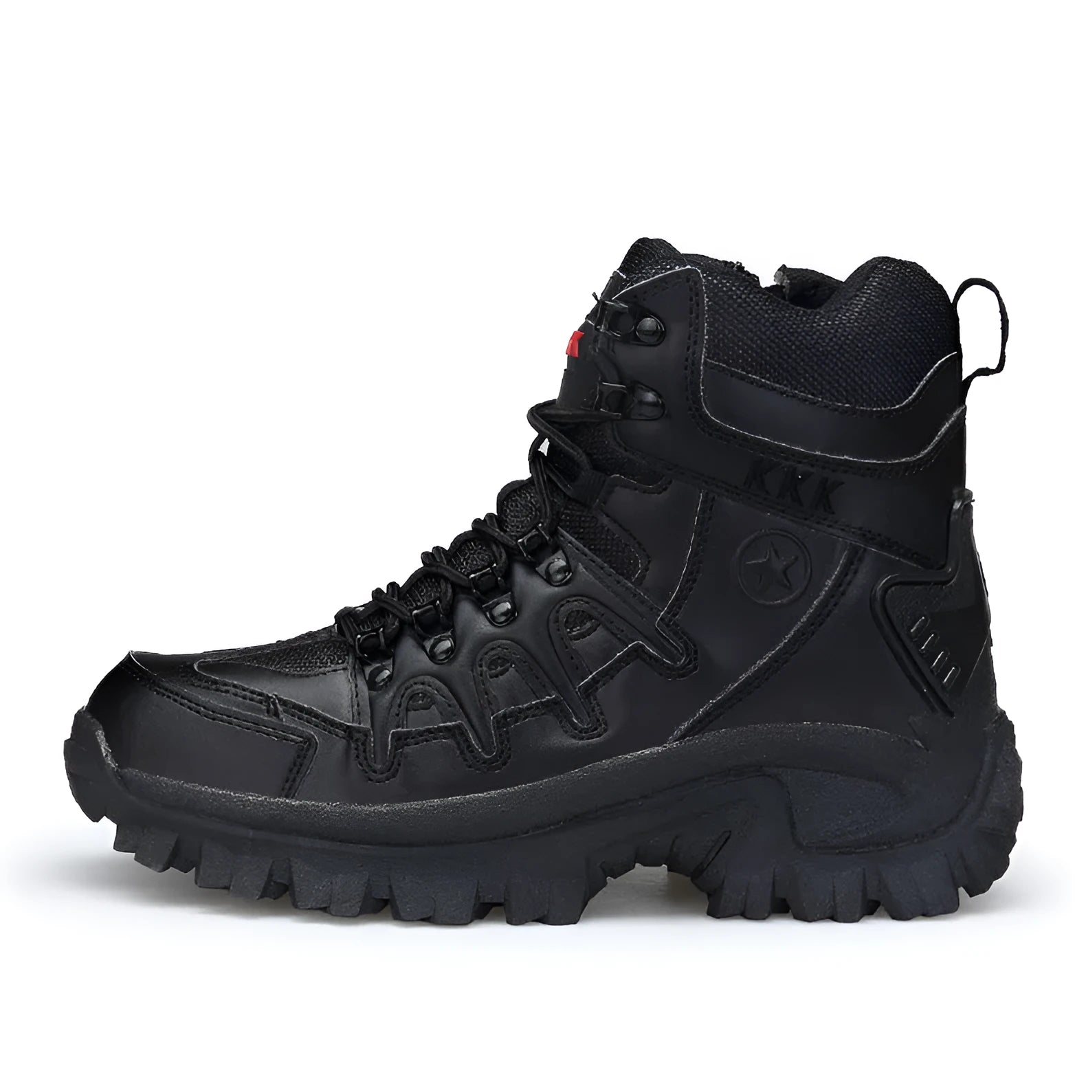 Men's black US Army Delta style tactical combat boots with high ankle and rubber sole.