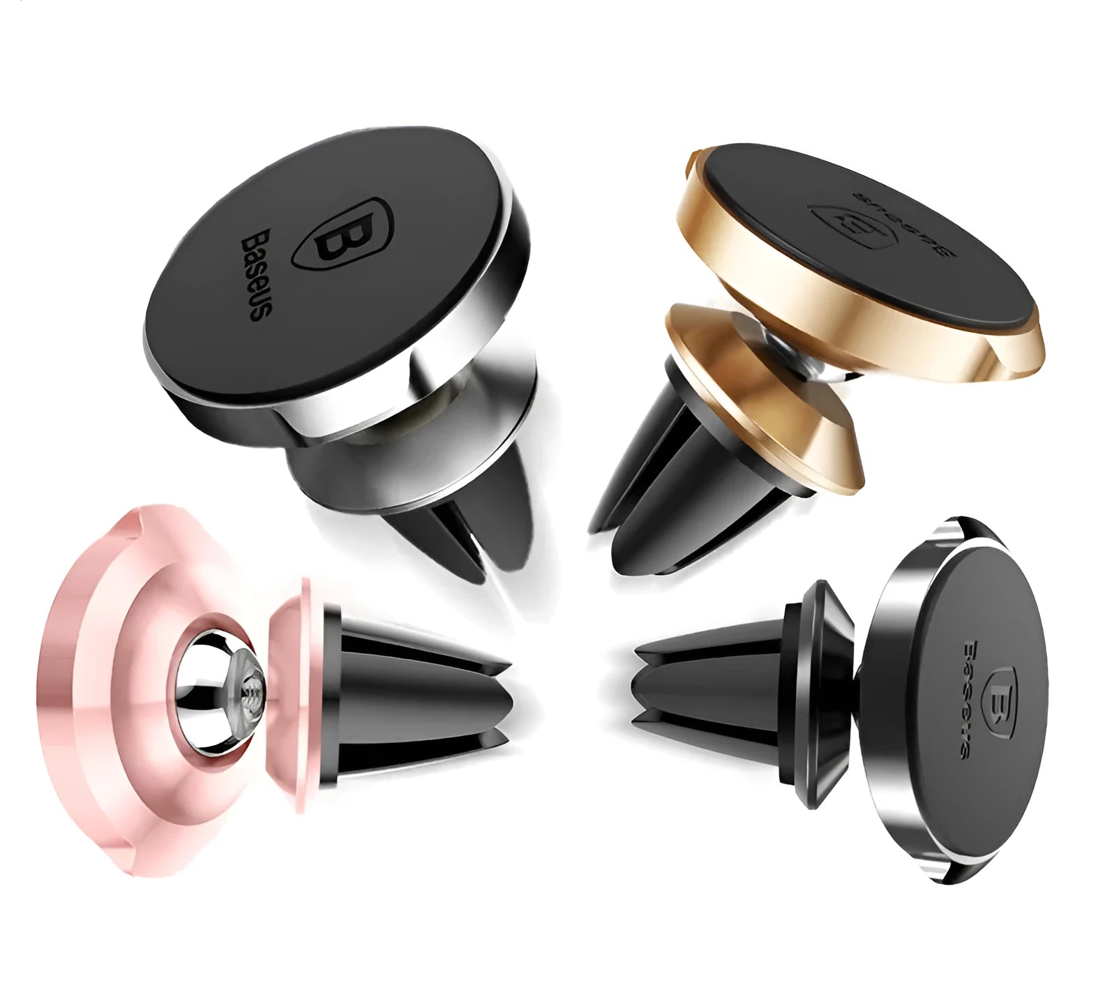 Magnetic car phone holder with 360 degree rotation for small air vents, black finish