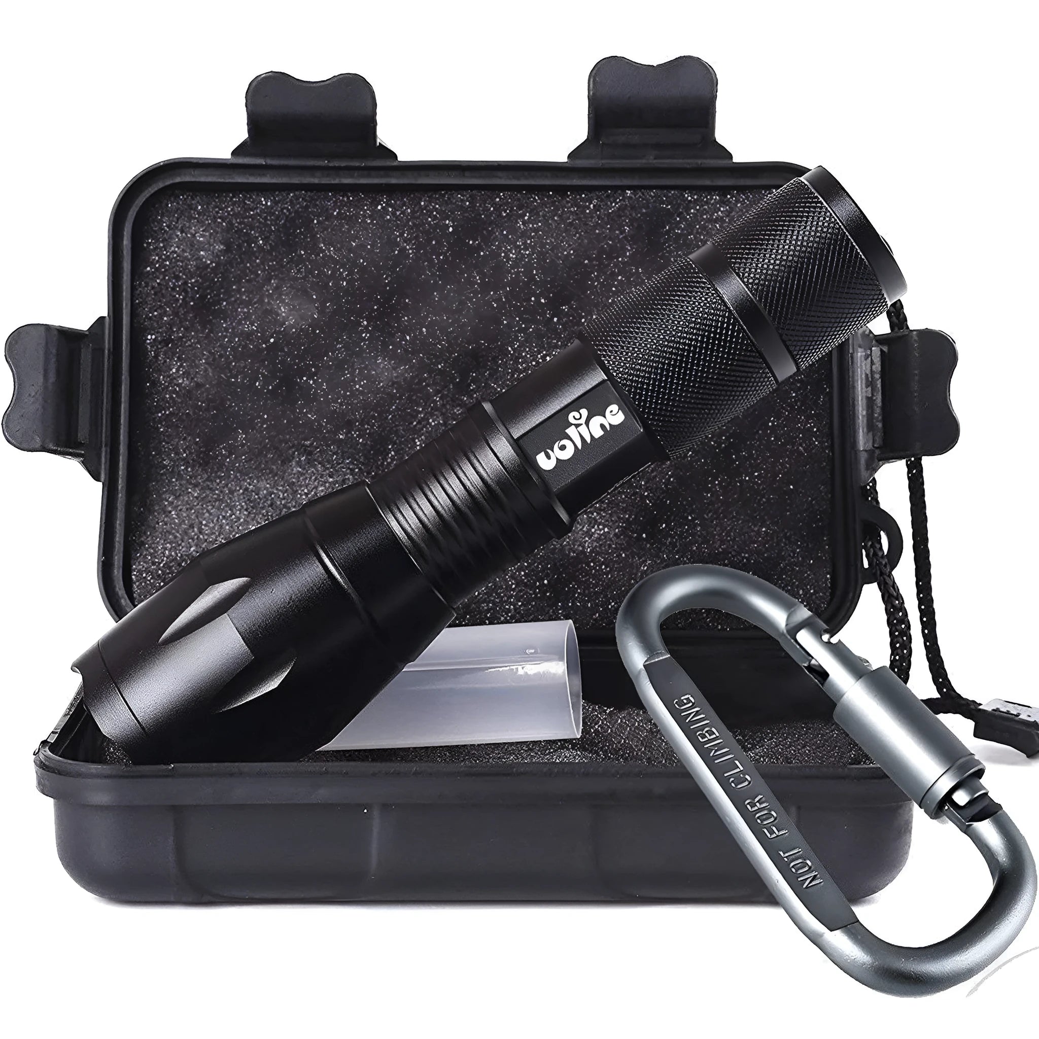 Tactical portable LED flashlight 1000 lumens, Pro-Black, chrome aluminium body, five modes, AAA battery powered