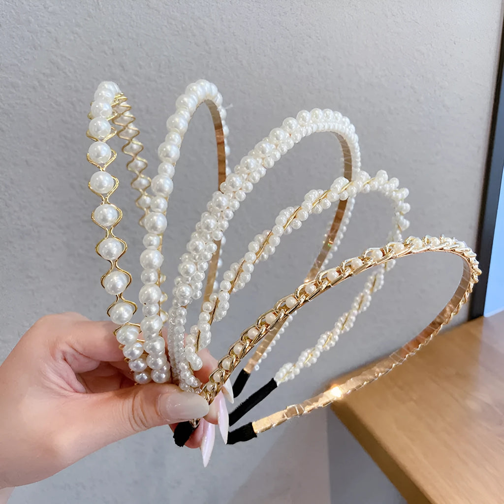 Thin imitation pearl headband on metal base approximately 14cm, available in Pearl A Pearl B Pearl C colours