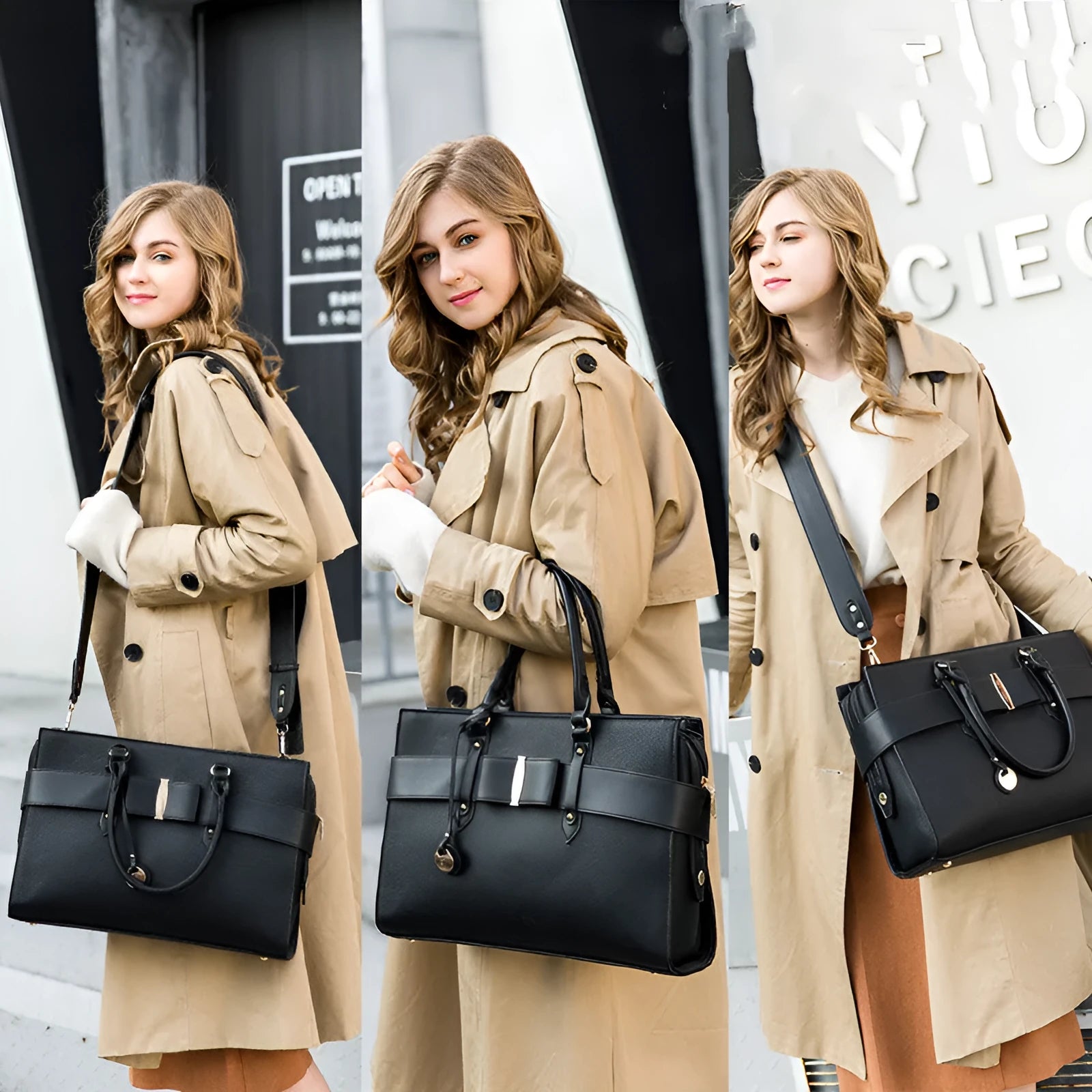 Women's green faux leather computer bag for 13.3 inch laptop with structured design