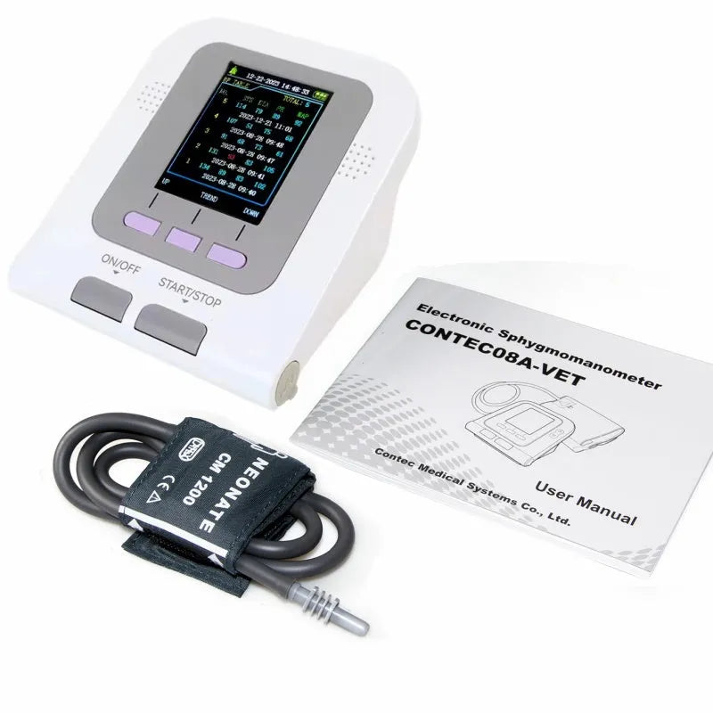 CONTEC08A veterinary digital blood pressure monitor unit with colour screen and detachable cuff
