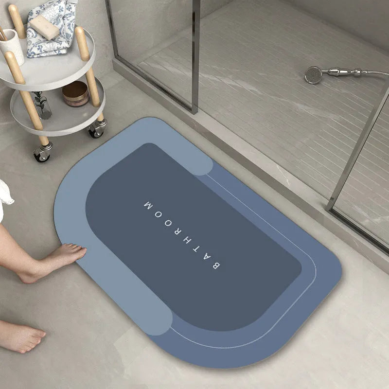 Modern diatom mud floor mat with natural rubber base in blue colour option