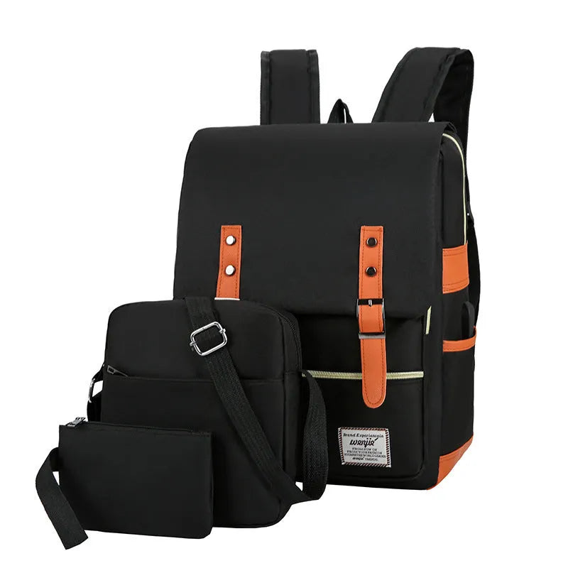 Three-piece business backpack set in Oxford cloth with curved shoulder straps