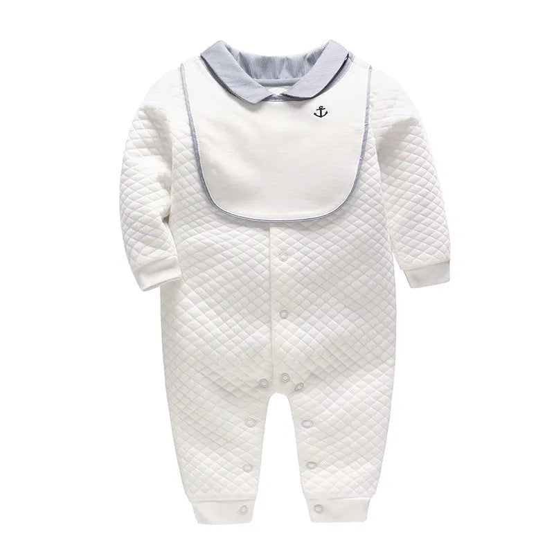 White long sleeve cotton baby boy gentleman romper for formal occasions