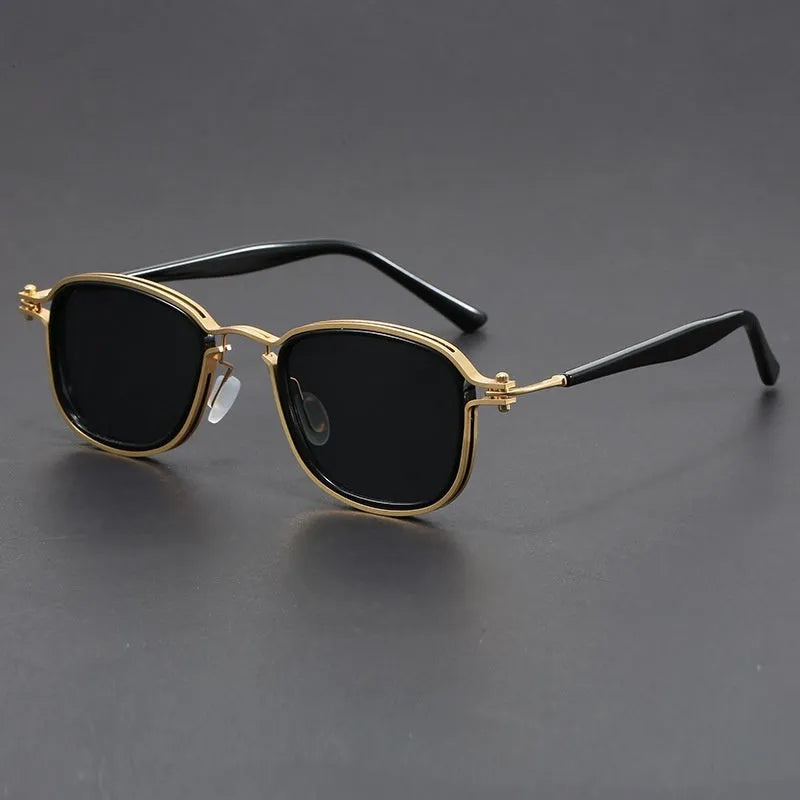Retro square sunglasses with a hybrid metal and plastic frame, featuring decorative lightning patterns, shown in the Hawksbill Tea colour variant.