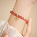 Handmade strawberry quartz glass bracelet in New Chinese style with adjustable universal wrist size