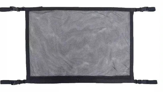 Black multifunctional hanging car storage bag with double-layer mesh, 60x80cm size, fitted on car top