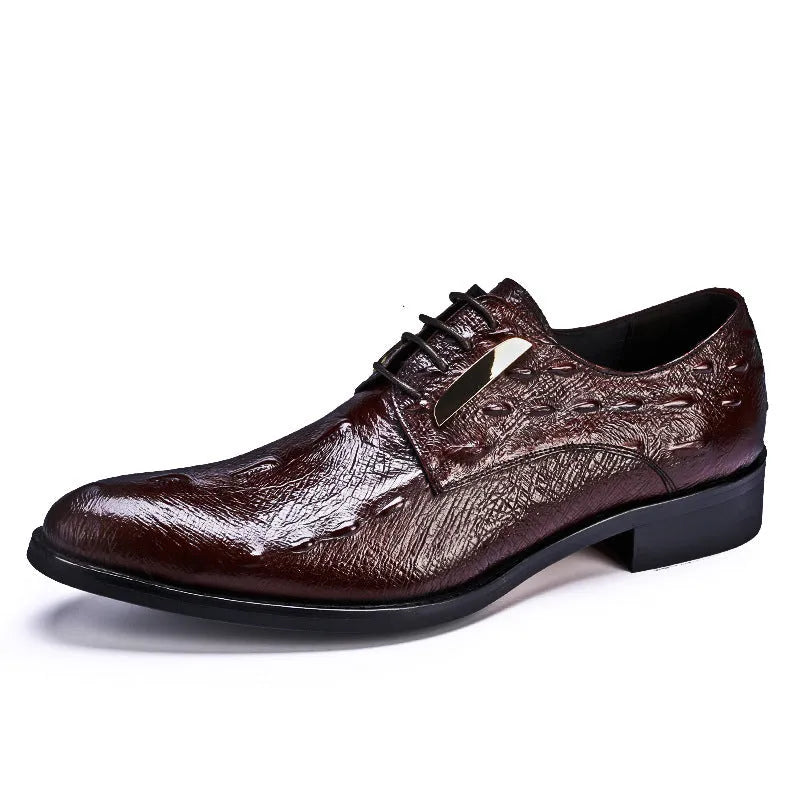 New men's genuine crocodile leather Oxford dress shoes in black, side view