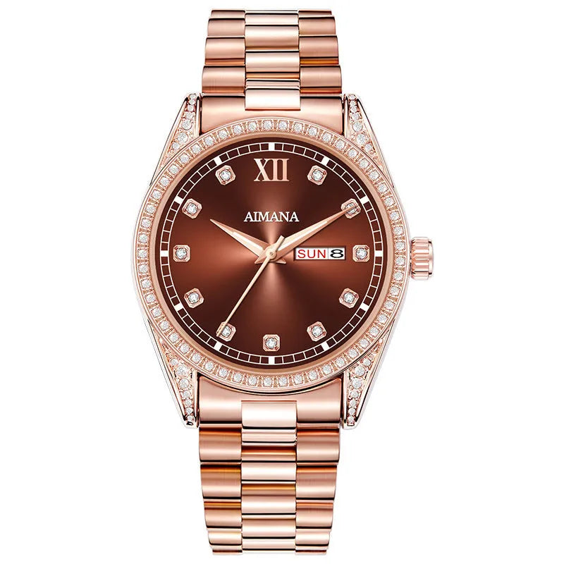 Log Series diamond disc quartz women's watch silver case white surface steel strap