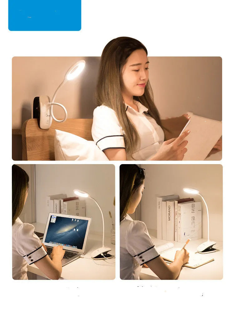 Green rechargeable table lamp with touch switch on a wooden desk.