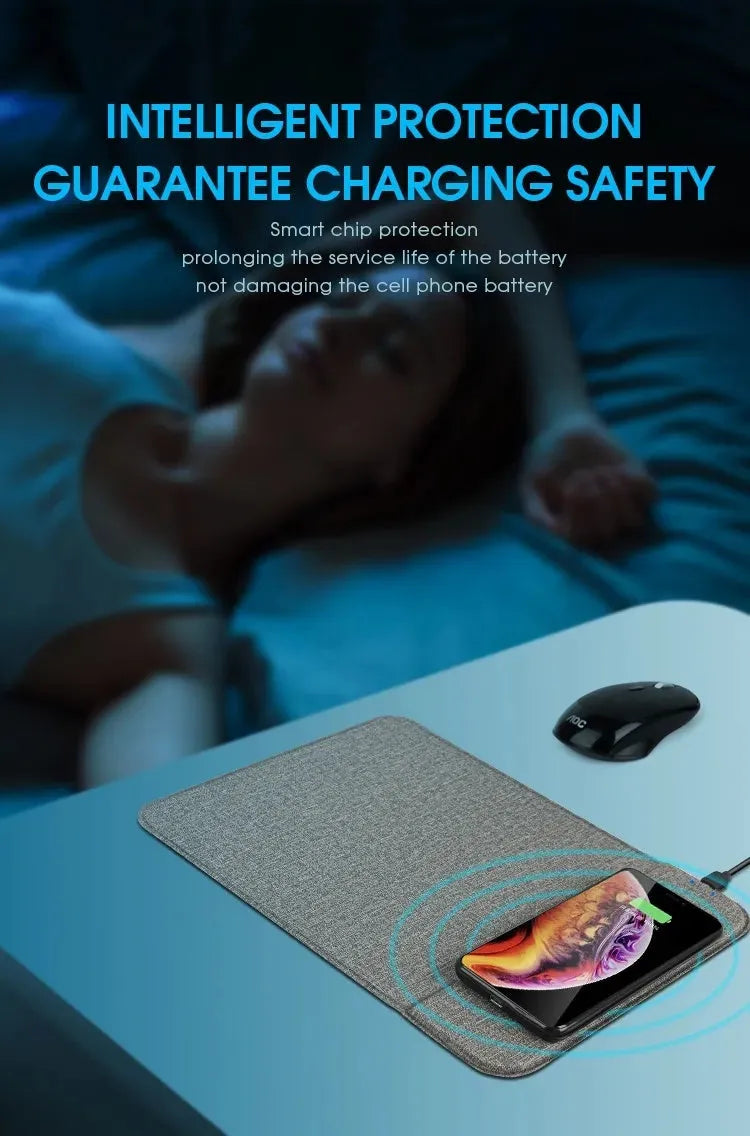 A foldable cloth wireless charging holder displaying a smartphone charging at an angle