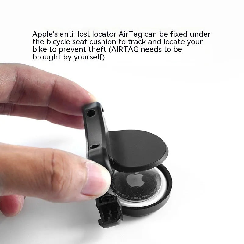 Black ABS plastic bicycle tracking locator bracket with anti-theft bolts for seat bow mounting