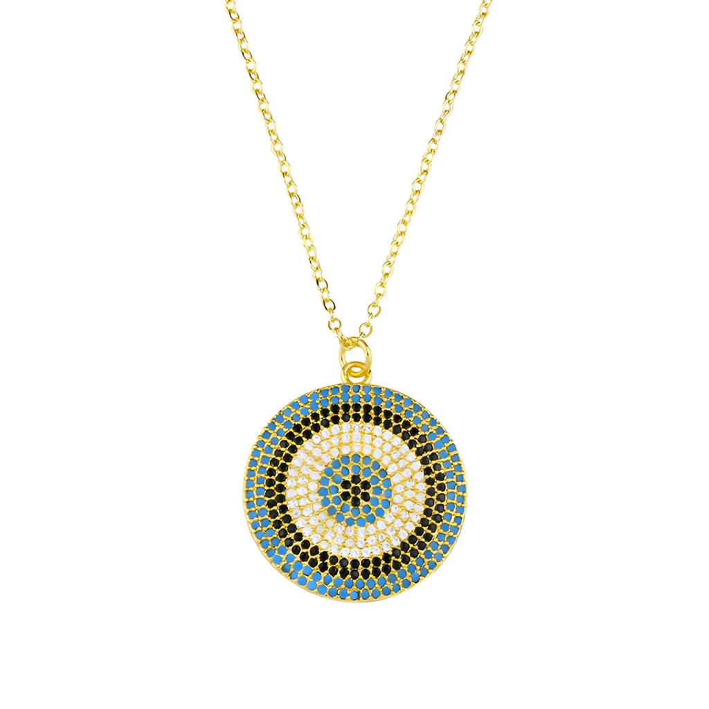 18K gold plated copper clavicle chain necklace with zircon pendant on display, gold finish, snake bone chain
