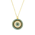 18K gold plated copper clavicle chain necklace with zircon pendant on display, gold finish, snake bone chain