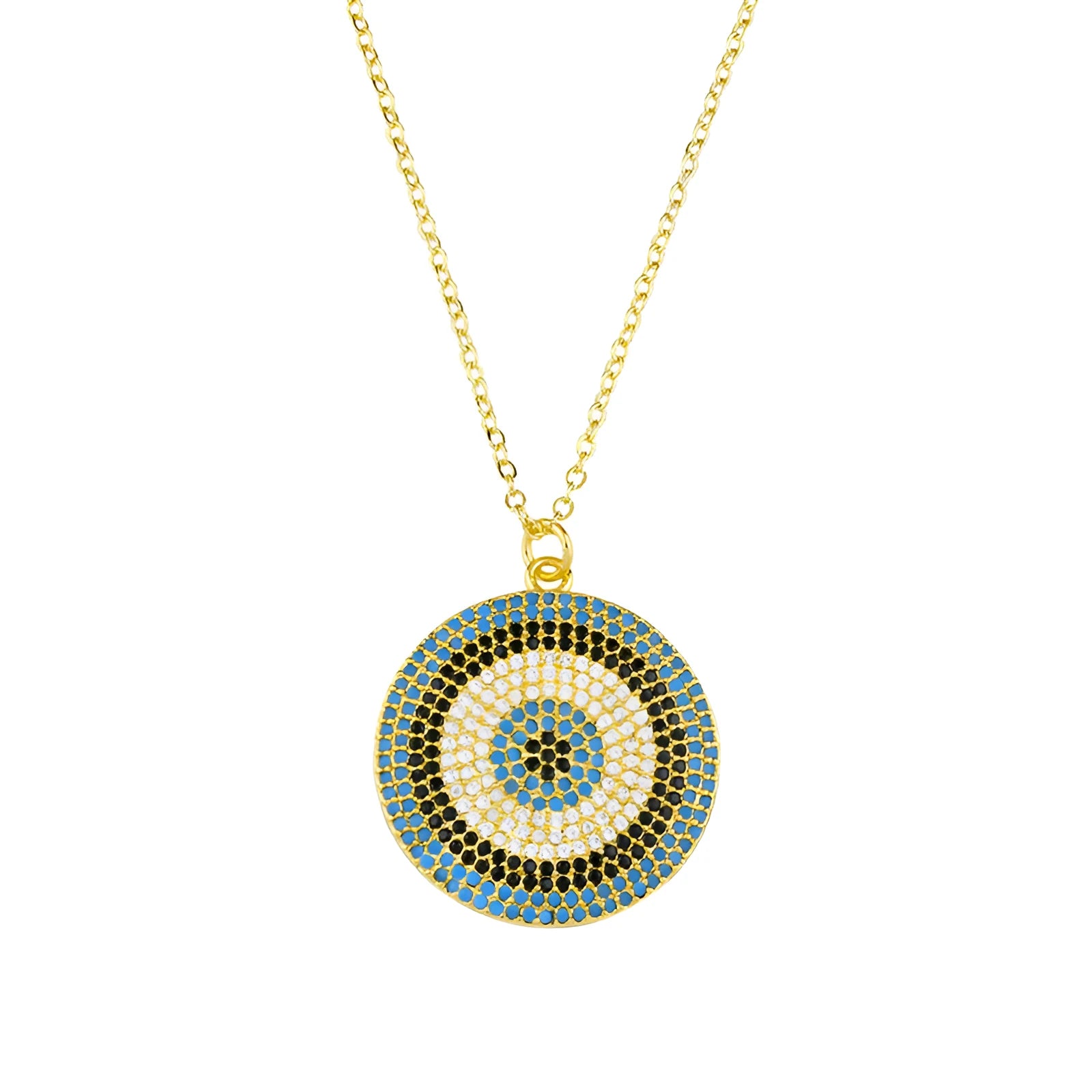 18K gold plated copper clavicle chain necklace with zircon pendant on display, gold finish, snake bone chain