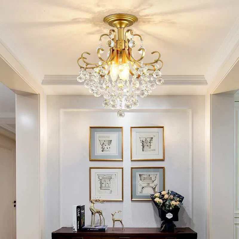 American simple glass chandelier, gold finish, diameter 33cm, height 40cm, iron body, LED light