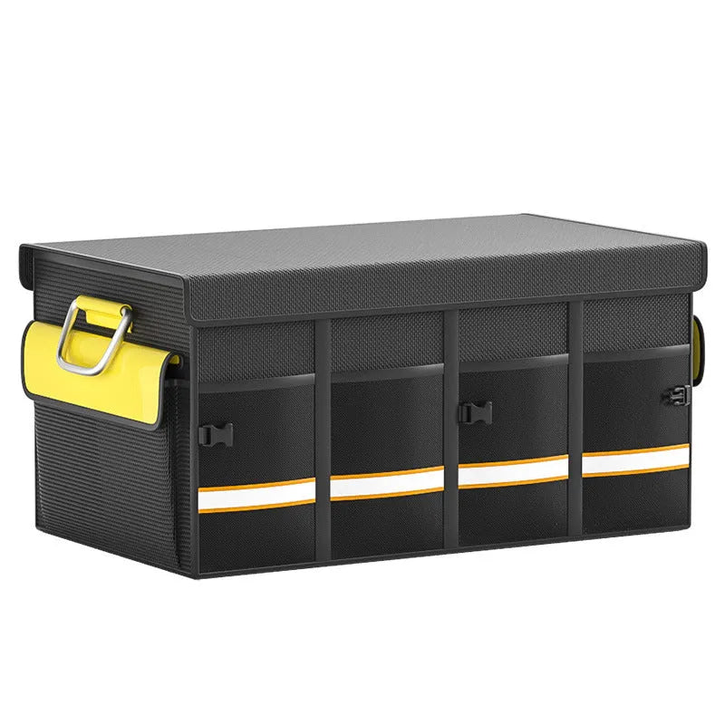 Black and yellow foldable car boot storage organiser bag with handle