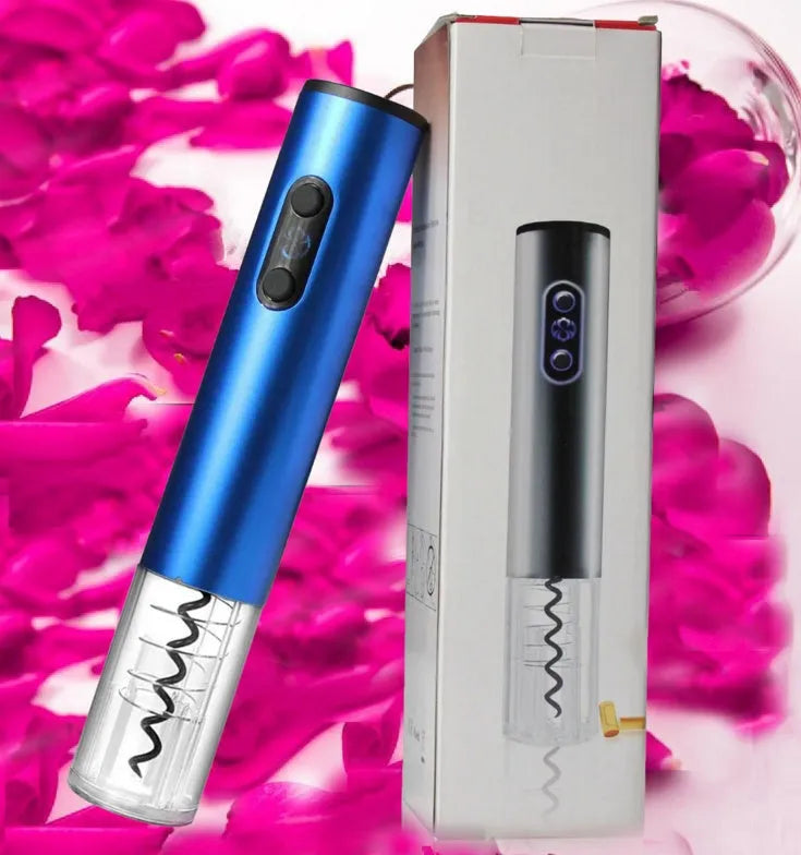 Silver automatic electric wine bottle opener with integrated foil cutter.
