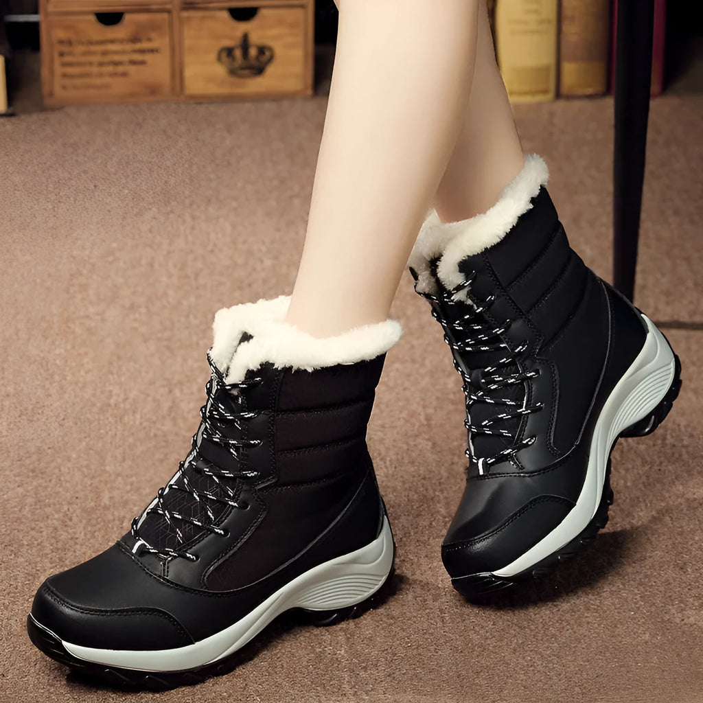 Velvet high-top women's snow boots waterproof umbrella cloth upper round toe wedge heel winter footwear