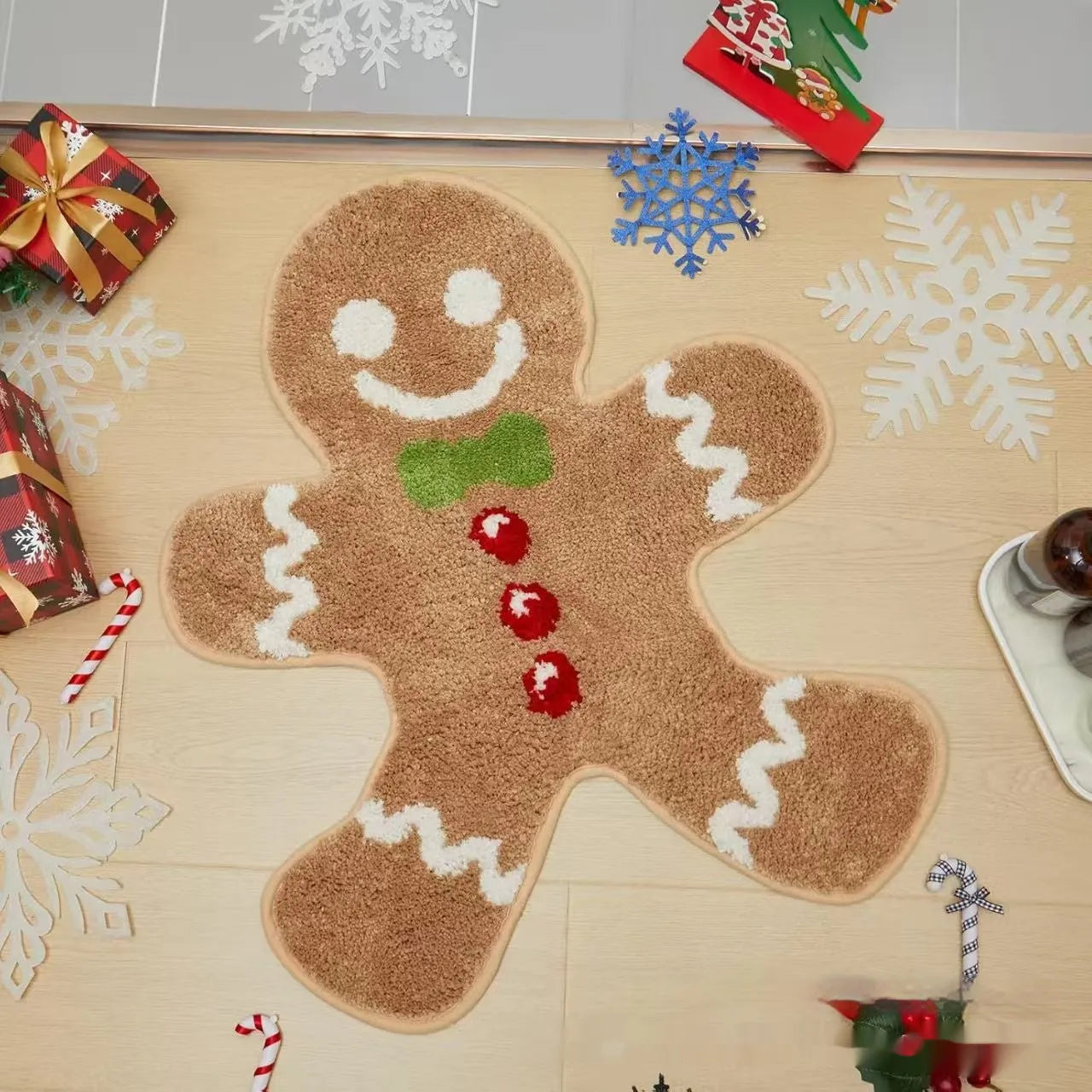 Christmas-themed polyester fibre hallway mat with Santa Claus pattern and anti-slip backing